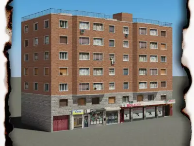 Building apartment with roof Low-poly 3D model