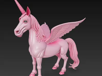 Unicorn Pink Realistic 3D Model Basic - Low Poly Realistic  Low-poly 3D model
