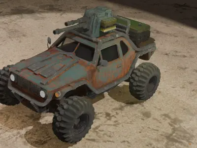 Stylized Wasteland Battle Car Low-poly 3D model