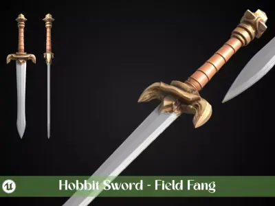 Stylized Hobbit Sword - Field Fang - Game Ready Free 3D model