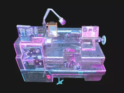Cyberpunk Industrial Lathe - Sci-Fi Manufacturing Asset Low-poly 3D model