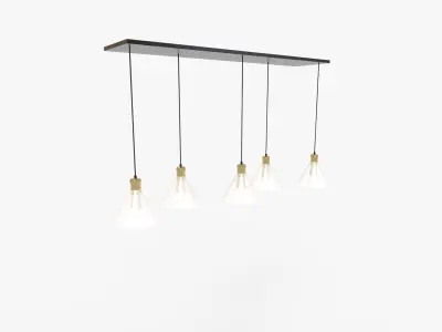 Presta Black Metal And Glass Five Light Pendant Lamp 3D model