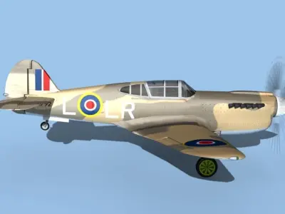 Curtiss P-40F Tomahawk V02 RAF 3D model