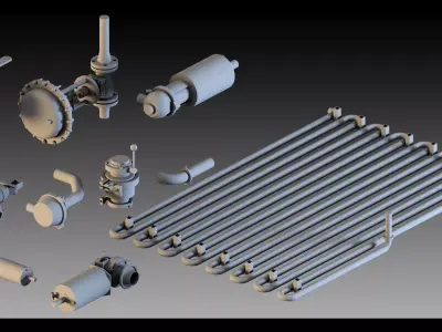 Chemical Plant Parts- Modular Kitbash 3D model