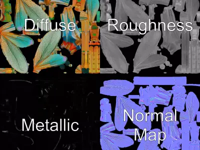 Iridescent Dragonfly model pack Low-poly 3D model