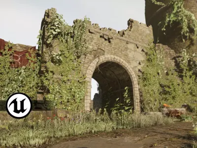 Castle Ruins Environment - PBR Medieval Props and Vegetation Low-poly 3D model