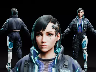Cyberpunk Female Cyborg - Rigged  Low-poly 3D model