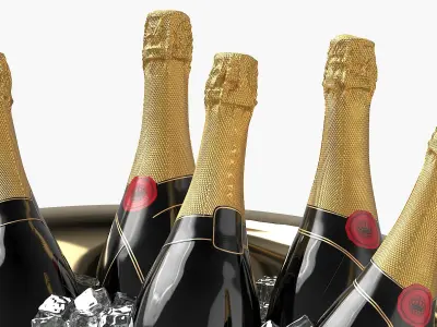 Champagne Bottles in Bronze Ice Bucket 3D model