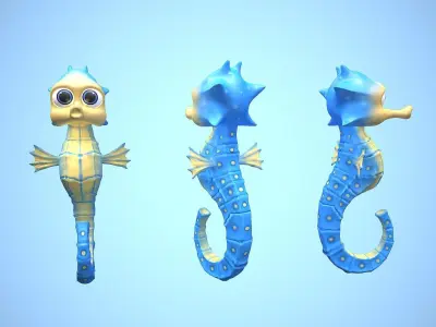 cartoon sea horse Low-poly 3D model