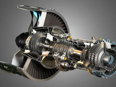PW GTF Geared Turbofan Engine - Cutaway 3D model