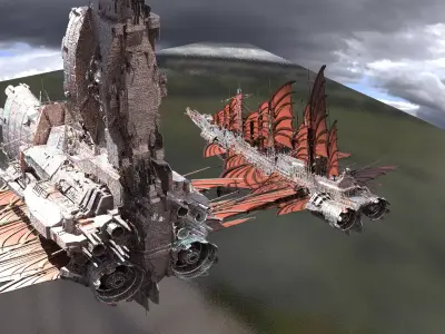 Drake Airship Sci-Fi design 2 versions 3D model