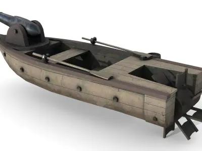 Warship with Cannon 2 Low-poly 3D model