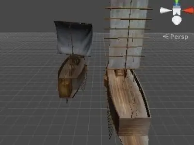 old samurai battle ship and old korea battle ship unity 3d Low-poly 3D model