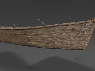 Old wooden boat with an oar and one broken oar 3D model