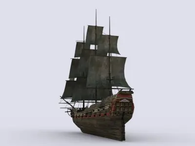 Old sailing warship Low-poly 3D model