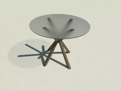 Glass Round Dining Table Walnut Legs 3D model