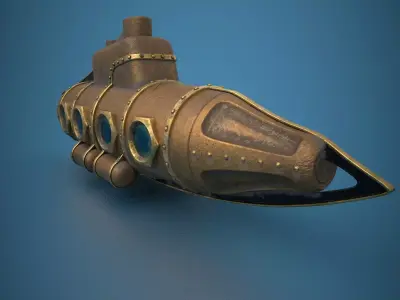 Submarine Steampunk PBR low poly Low-poly 3D model