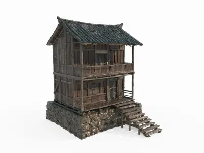 Two story residential houses in ancient Asian architecture 2 3D model
