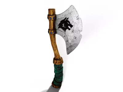 Stylized Wolf Embossed Axe Game Ready Model Low-poly 3D model