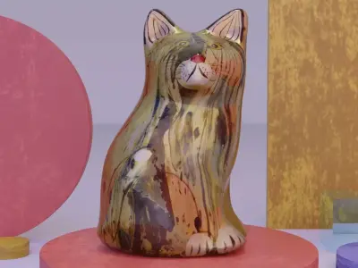 The cat ceramic figure Low-poly 3D model