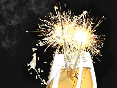 Festive Glasses with Champagne and Sparklers 3D model