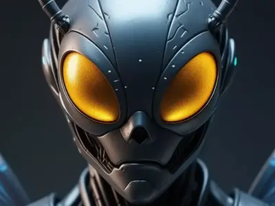 Futuristic Female Robot Insect Wings Glowing Butterfly 3D Low-poly 3D model