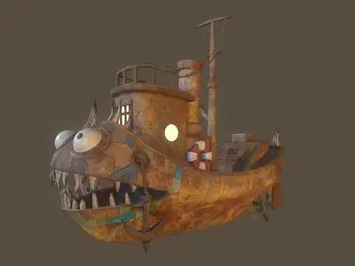 Stylized Spiked Fish Boat Low-poly 3D model