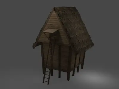 Medieval Village 5 piece Pack 2x House Warehouse Silo Church Low-poly 3D model