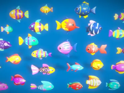 Cartoon Fish Pack 2  Low-poly 3D model