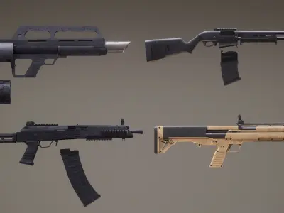 Shotgun Set 2 rifle Low-poly 3D model