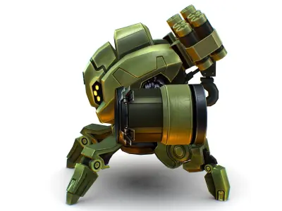 Robot Machine Gunner Gun Low-poly 3D model