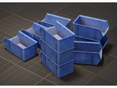 Stackable Blue Plastic Storage Bins - Parts Organizer Trays 3D model