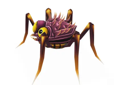 Pink Spider Insect Cartoon Parasite Lowpoly Low-poly 3D model