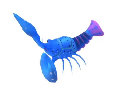 Blue Crayfish animated Low-poly 3D model