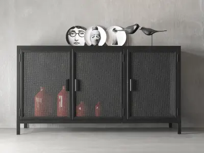 Lattice Door Sideboard with decor 3D model