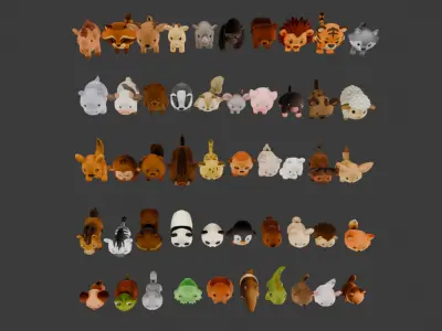 50 Land Animal Plush Collection Low-poly 3D model
