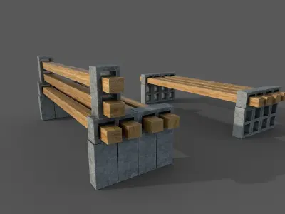 Bench and table Low-poly 3D model