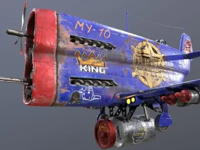 Stylized realistic dark blue  airplane Low-poly 3D model