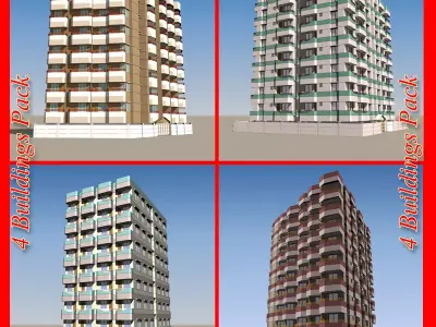 4 Apartment Buildings Pack 3D model