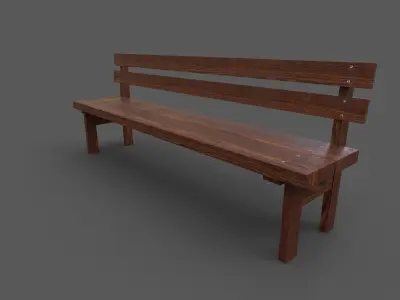 Old Wood Bench Low-poly 3D model get