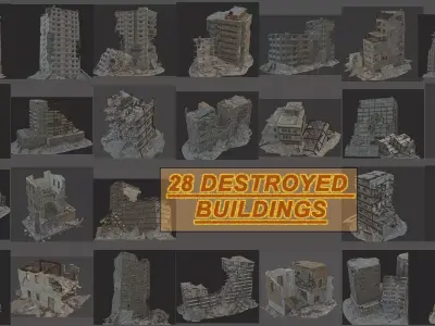 destroyed city Low-poly 3D model