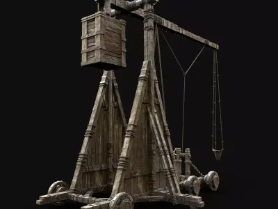 TREBUCHET CONSTRUCTION WAR MACHINE MEDIEVAL SIEGE ENGINE BATTLE Low-poly 3D model