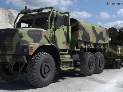 Truck with Trailer Air Defense Missile Complex Rigged 3D model