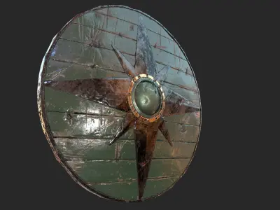 Viking historical green shield Low-poly 3D model
