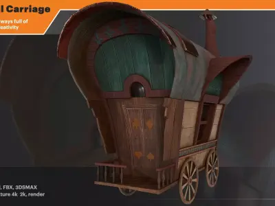 Medieval Carriage Low-poly 3D model