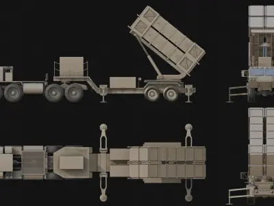 Surface to air Missile Launcher with Tractor Truck Low-poly 3D model