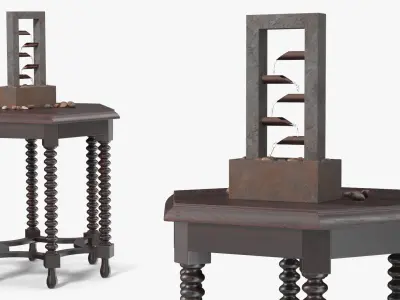 Cascading Desk Fountain on Antique Table 3D model