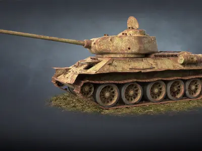 Tank T-34-85 Rusted Low-poly 3D model