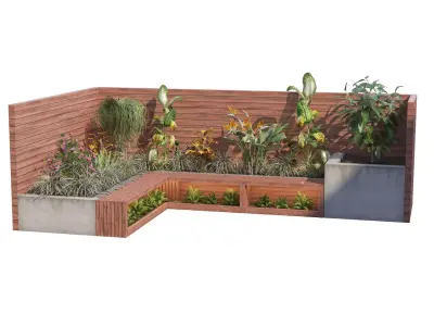 Corner bench seating with planter Low-poly 3D model