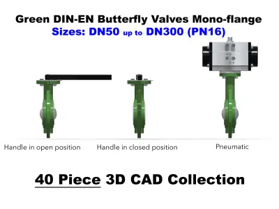 DIN-EN Butterfly Valves - Mono-flange - Green 3D model